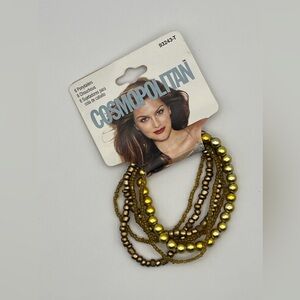 Vintage Y2K Cosmopolitan Gold Multi Strand Beaded Stretch Bracelet NWT